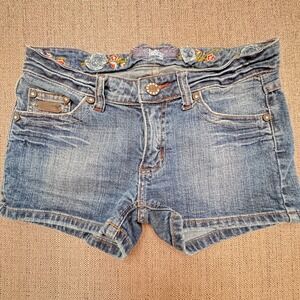 H&G Women Blue Denim Embroidered Sequin Low Rise Shorts Size 11 Style 3167
